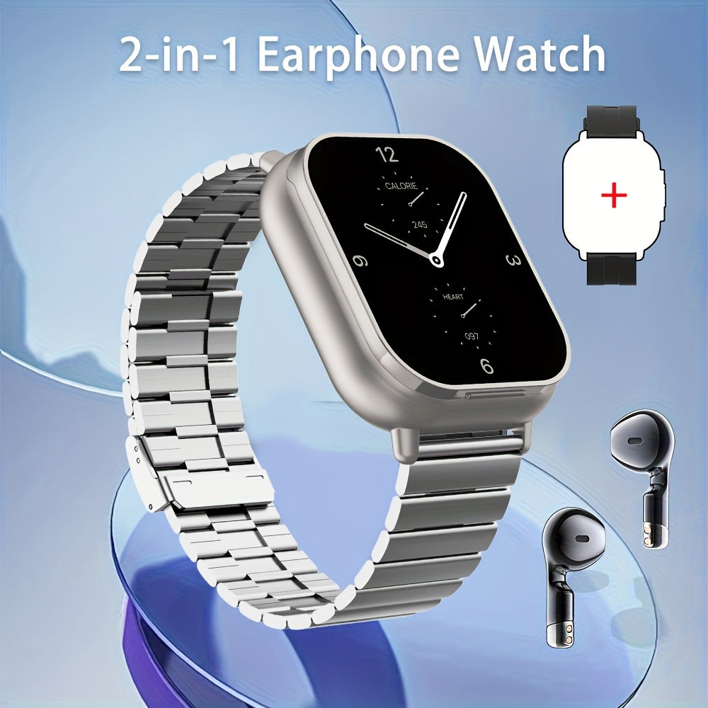 Relógio inteligente LIGE com fones de ouvido, tela quadrada HD, bateria de longa duração de 250 mAh, pulseira de aço inoxidável/silicone, chamadas sem fio e controle de música, pulseira inteligente para esportes ao ar l