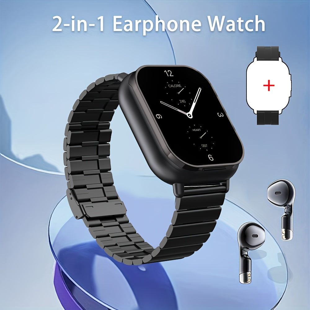 Relógio inteligente LIGE com fones de ouvido, tela quadrada HD, bateria de longa duração de 250 mAh, pulseira de aço inoxidável/silicone, chamadas sem fio e controle de música, pulseira inteligente para esportes ao ar l