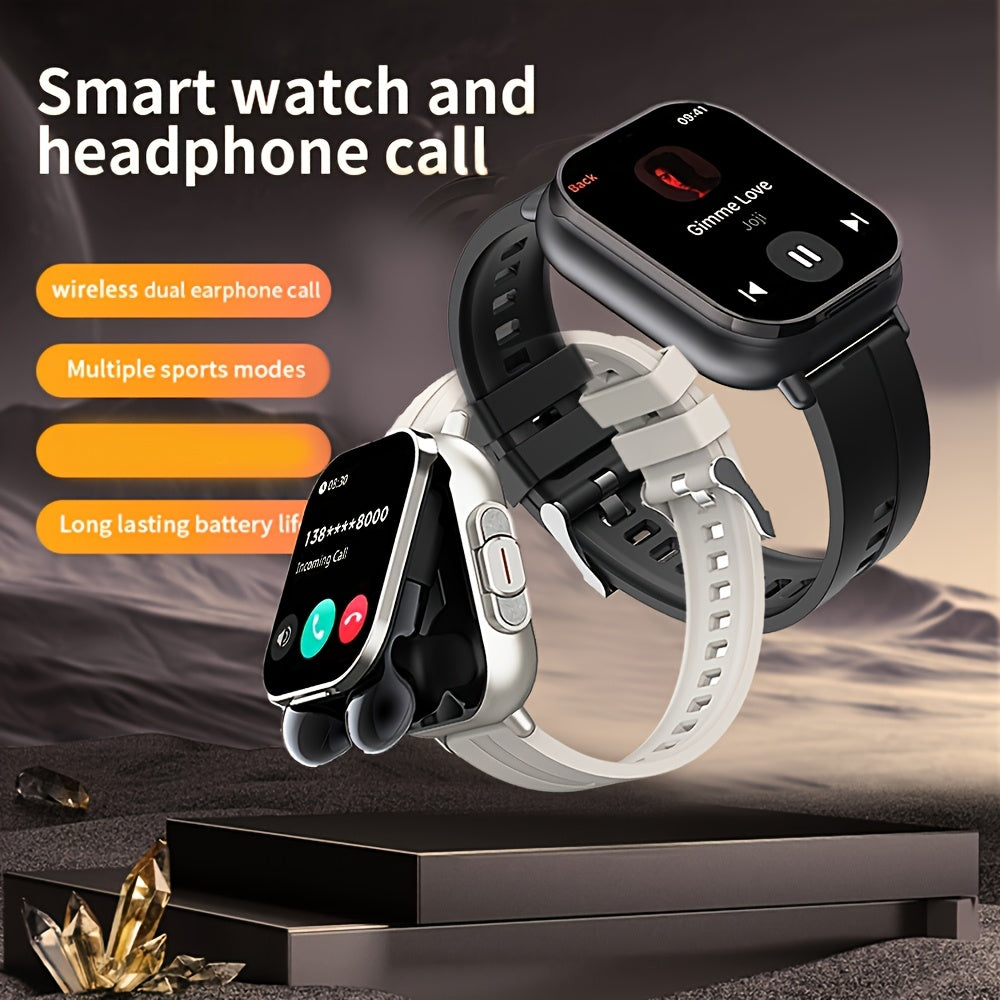 Relógio inteligente LIGE com fones de ouvido, tela quadrada HD, bateria de longa duração de 250 mAh, pulseira de aço inoxidável/silicone, chamadas sem fio e controle de música, pulseira inteligente para esportes ao ar l