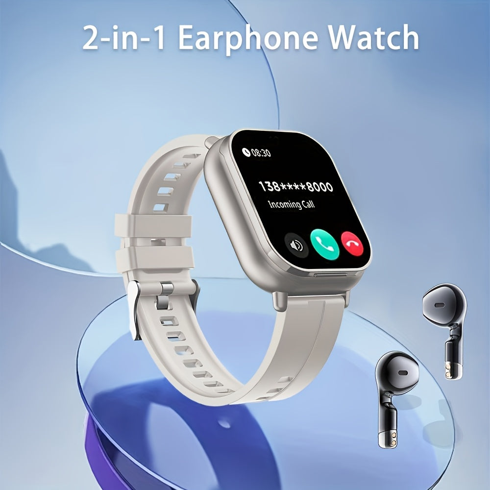 Relógio inteligente LIGE com fones de ouvido, tela quadrada HD, bateria de longa duração de 250 mAh, pulseira de aço inoxidável/silicone, chamadas sem fio e controle de música, pulseira inteligente para esportes ao ar l