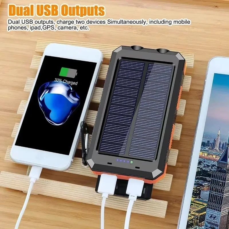 Carregador solar externo à prova d'água de 200.000 mAh com duas portas USB para viagem e uso externo, carregador de celular solar