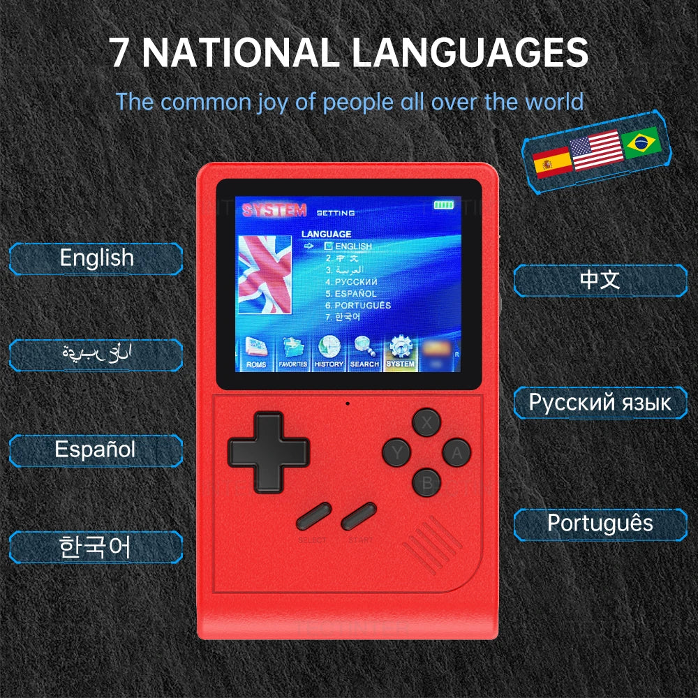 GB300 Player de jogos portátil com tela de 3,0 polegadas, console de videogame com saída AV, console de jogos retrô com 8G integrado, mais de 6.000 jogos