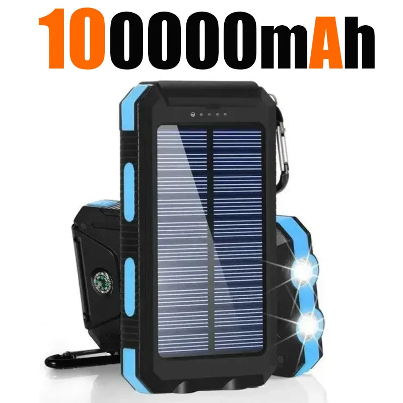 Carregador solar externo à prova d'água de 200.000 mAh com duas portas USB para viagem e uso externo, carregador de celular solar