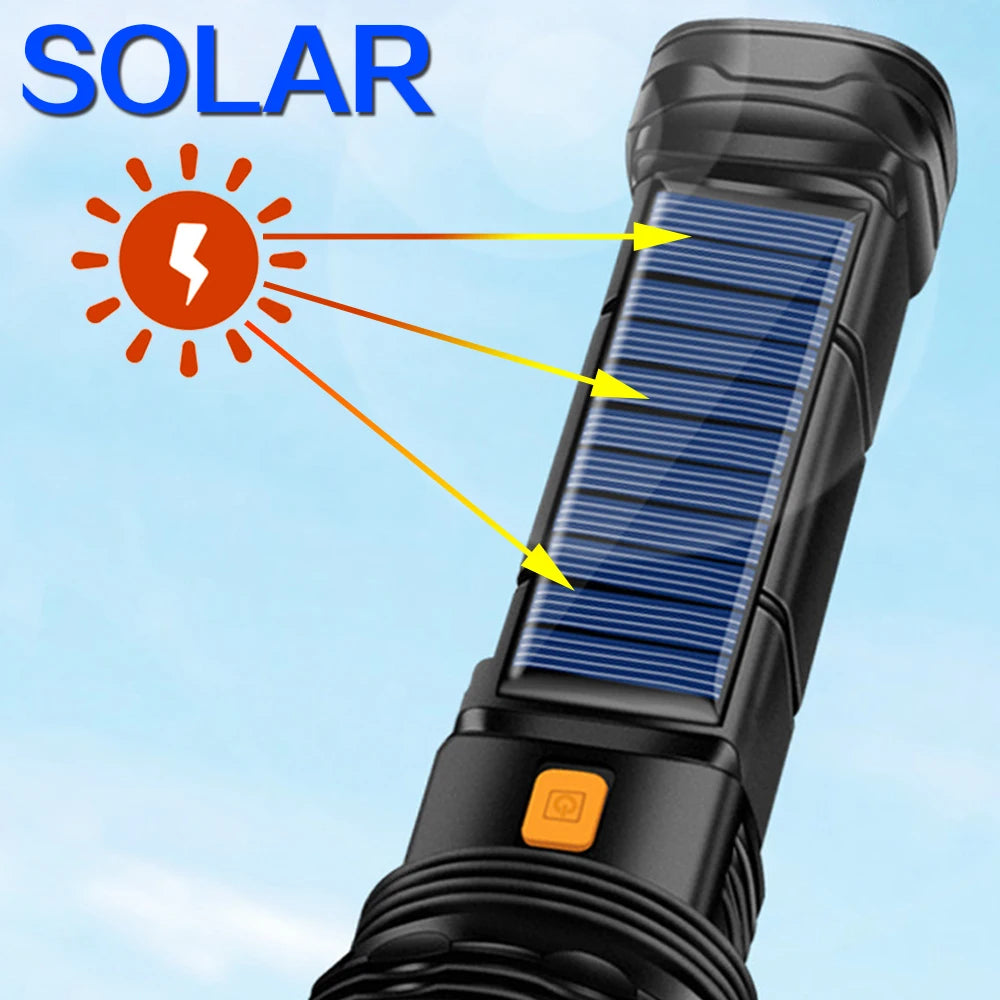 Lanterna solar LED multifuncional Lanterna externa de longo alcance Lanterna de emergência Banco de energia Lanterna solar LED