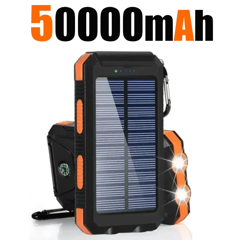 Carregador solar externo à prova d'água de 200.000 mAh com duas portas USB para viagem e uso externo, carregador de celular solar