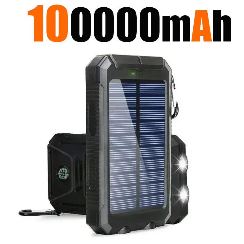 Carregador solar externo à prova d'água de 200.000 mAh com duas portas USB para viagem e uso externo, carregador de celular solar