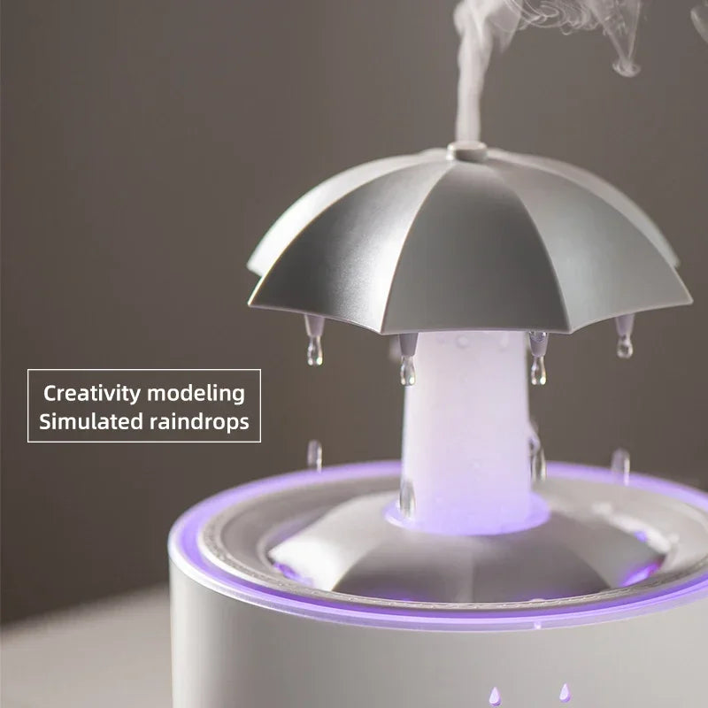 Umidificador Cloud Rain, difusor de aroma de óleo essencial com controle remoto, luz noturna, fonte de mesa, som de gota d'água para casa
