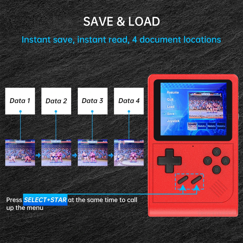 GB300 Player de jogos portátil com tela de 3,0 polegadas, console de videogame com saída AV, console de jogos retrô com 8G integrado, mais de 6.000 jogos