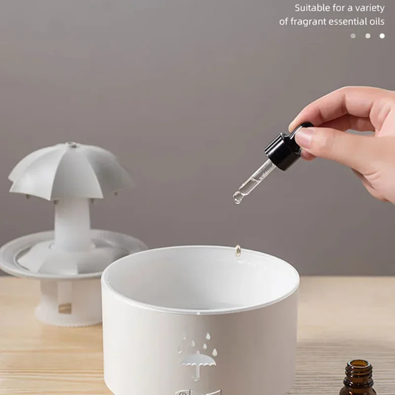 Umidificador Cloud Rain, difusor de aroma de óleo essencial com controle remoto, luz noturna, fonte de mesa, som de gota d'água para casa