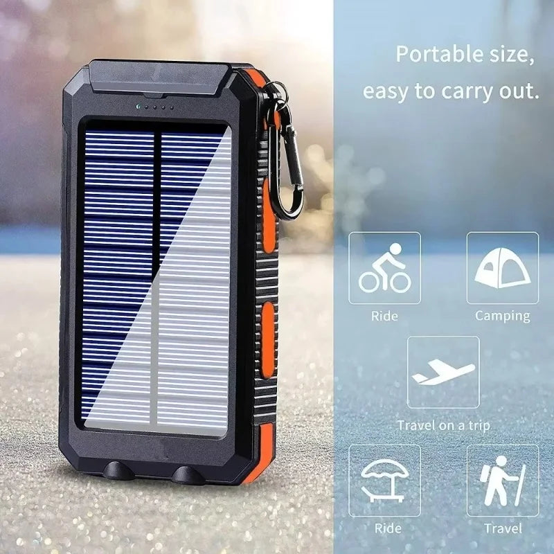 Carregador solar externo à prova d'água de 200.000 mAh com duas portas USB para viagem e uso externo, carregador de celular solar