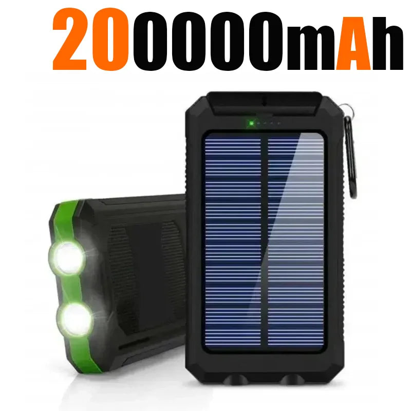 Carregador solar externo à prova d'água de 200.000 mAh com duas portas USB para viagem e uso externo, carregador de celular solar
