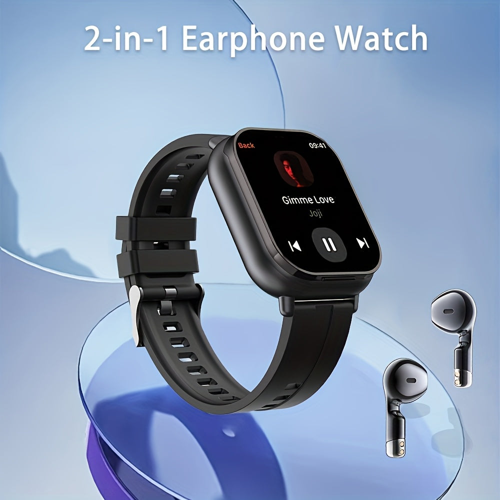 Relógio inteligente LIGE com fones de ouvido, tela quadrada HD, bateria de longa duração de 250 mAh, pulseira de aço inoxidável/silicone, chamadas sem fio e controle de música, pulseira inteligente para esportes ao ar l