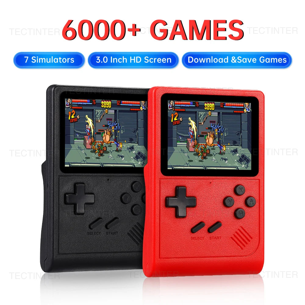 GB300 Player de jogos portátil com tela de 3,0 polegadas, console de videogame com saída AV, console de jogos retrô com 8G integrado, mais de 6.000 jogos