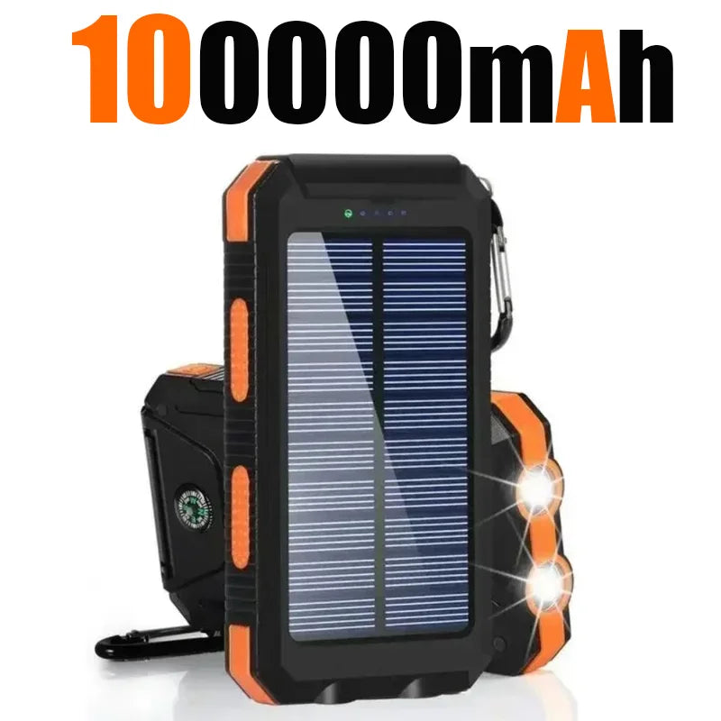 Carregador solar externo à prova d'água de 200.000 mAh com duas portas USB para viagem e uso externo, carregador de celular solar