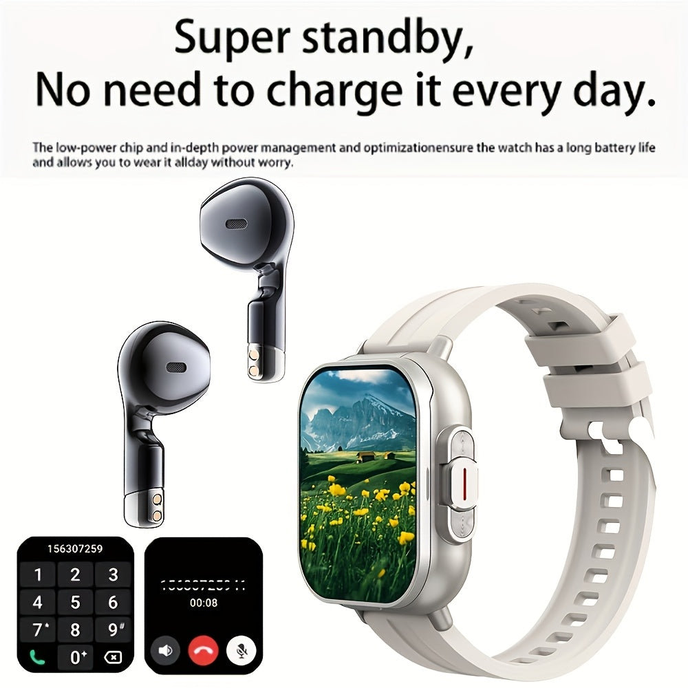 Relógio inteligente LIGE com fones de ouvido, tela quadrada HD, bateria de longa duração de 250 mAh, pulseira de aço inoxidável/silicone, chamadas sem fio e controle de música, pulseira inteligente para esportes ao ar l