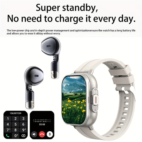 Relógio inteligente LIGE com fones de ouvido, tela quadrada HD, bateria de longa duração de 250 mAh, pulseira de aço inoxidável/silicone, chamadas sem fio e controle de música, pulseira inteligente para esportes ao ar l